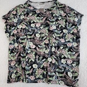 J.Jill Wearever Collection Women's Black Floral Sleeveless Shirt Size XL‎ NWT